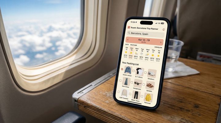 Dresr travel mode showing destination weather forecast and packing recommendations