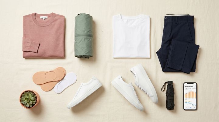 Illustration of layering strategy with jacket, shirt, and scarf icons