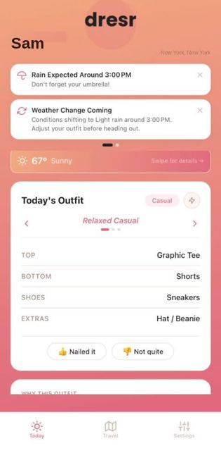 Dresr daily outfit recommendation screen