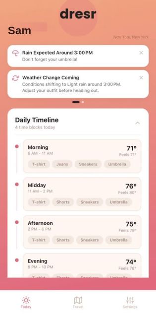 Dresr daily weather timeline screen